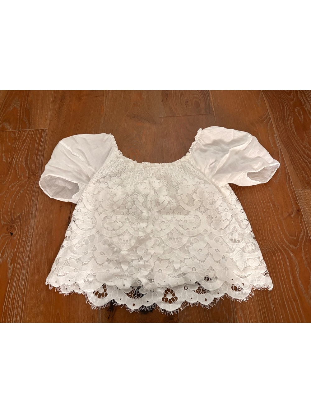 Moulinette Soeurs Anthropologie White Lace Puff Sleeve Top Size Small
